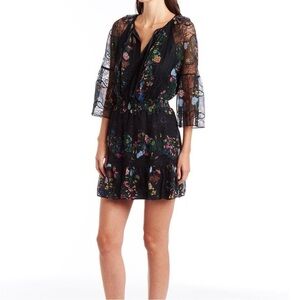 Amanda Uprichard Womens Large Dress Alena Black Lace Floral Mini Tassel